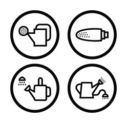 Watering Can Icons Set in Circle, Water Sprinkler Vector Icon, Plant Irrigation Tools, Garden Equipment