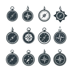 Compass Icons Vector Set for Navigation and Travel