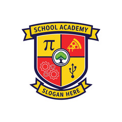 Generative AI School Academy Logo: Math, Tech, Nature & Fun Emblem Vector