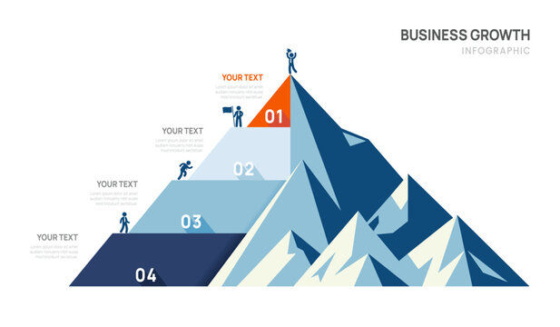 4 Step Business mountain pyramid infographic ascending Steps success strategy and financial growth process. presentation vector infographics.