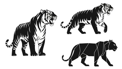 Obraz premium Set of four tiger silhouettes in different styles, clean vector illustrations.