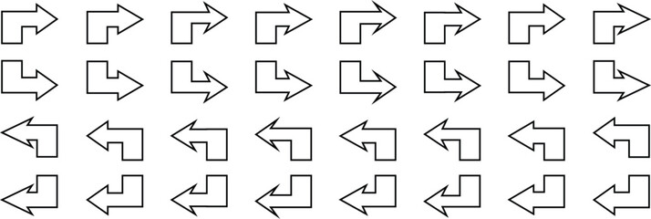 Black arrow vector icon pack. Arrow icon. Arrow vector collection. Doddle arrow set, collection of arrows.Collection different arrows sign. Vector Arrows set. Set simple arrows isolated on white back.