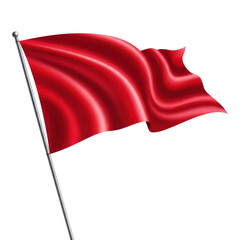 Red flag waving on a silver pole isolated on transparent background
