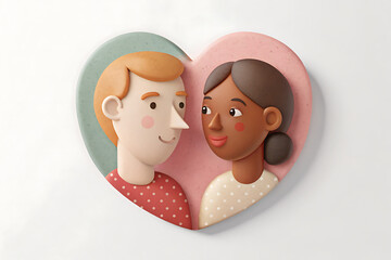 Happy Couple In Heart Shape Frame