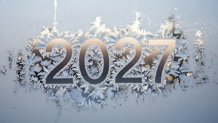 New Year 2027 celebration with golden glitter and leaves design