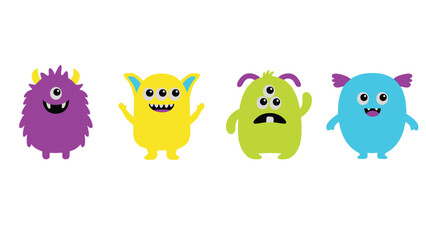 Fototapeta premium A group of colorful cartoon monsters with different expressions and features