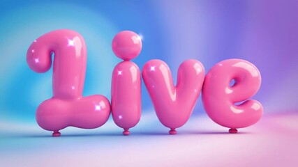 Pink balloon letters spelling Live on colorful background gradient