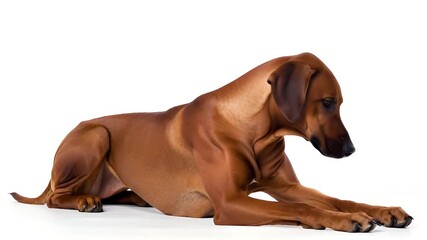 Rhodesian Ridgeback dog is doing his leisurely activities. isolated on a white background