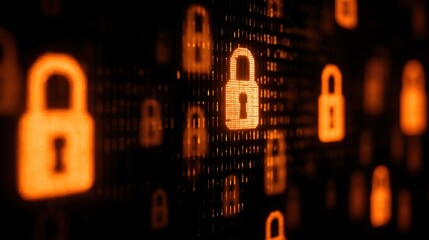 A digital background featuring glowing padlocks, symbolizing security and encryption in a cyber environment.
