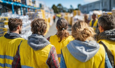 Teamwork Concept in Aid Mission with Workers Collaborating in Warehouse Setting