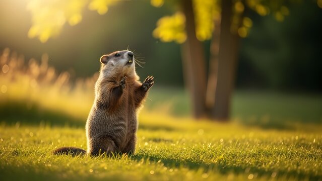 Groundhog day celebration with furry weather predictor