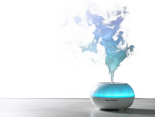 A modern diffuser releasing aromatic mist.