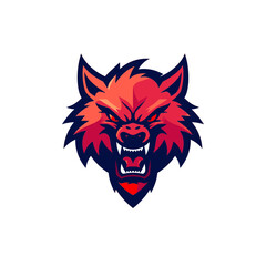Obraz premium Fierce wolf head logo with sharp teeth and vibrant red orange colors