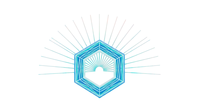 Abstract Geometric Hexagon with Radiant Lines - Powered by Adobe