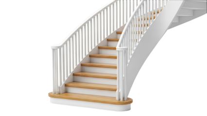 Curved Wooden Staircase with White Railing