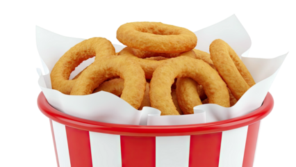 Golden Onion Rings in Striped Bucket