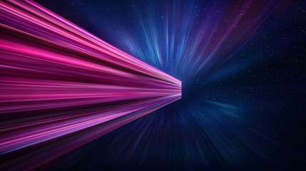 Vibrant light beams radiate from central point, creating sense of depth and motion cosmic space
