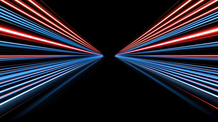 Vibrant blue and red light streaks create dynamic visual effect against black background
