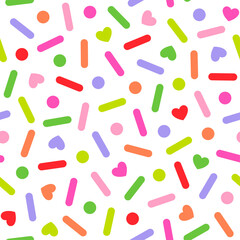 Colorful sprinkles with heart seamless pattern background.