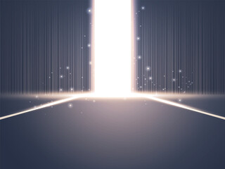 Bright Glowing Doorway or gateway at the center to the Future of Technology vector design concept Representing Future Achievements, Innovation, Automation, Cyber Intelligence, Artificial Intelligence.