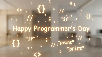 Happy Programmers Day Celebration with Digital Code Symbols and Technology Theme.