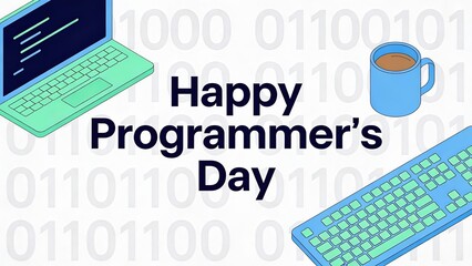 Happy Programmers Day Celebration with Laptop Keyboard and Coffee.