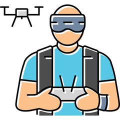 Fototapeta premium Drone Pilot with VR Goggles and Remote Control