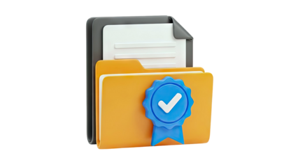 3D Folder with Certified Document Icon