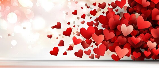 Romantic Red Hearts Background with Bokeh Lights for Valentine's Day