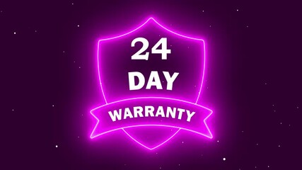 Pink Neon Glowing Shield Icon Featuring 24 Day Warranty Text on Dark Textured Background, Ideal for E-commerce Marketing and Customer Guarantee Services