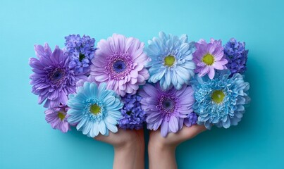 Beautiful High-Resolution Shot of Vibrant Purple and Blue Flowers in Hands