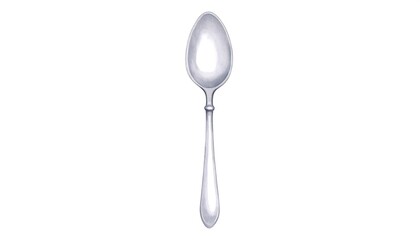 A digitally rendered, isolated depiction of a polished, silver-colored spoon. It features a teardrop-shaped bowl and slender handle