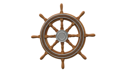 Wooden Ship's Helm with Metal Accents