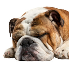 Obraz premium English bulldog sleeping isolated on white or transparent background 