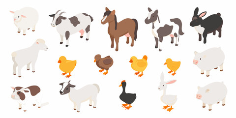Fototapeta premium A colorful collection of farm animals including sheep goats horses and poultry