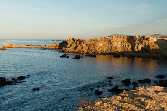 View of the northernmost point of Africa, Cape Angela, and the Mediterranean Sea at sunset. Tunisia.