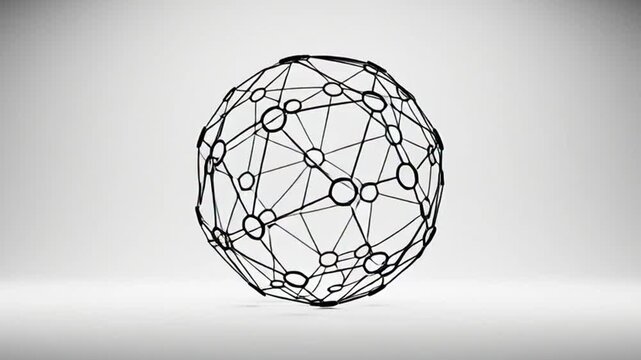 Complex geometric wireframe sphere with interconnected nodes.
