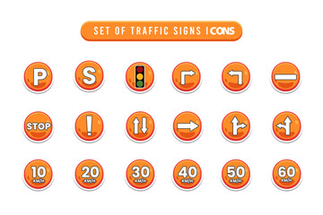 Set Of Traffic signs button Icon in cartoon style