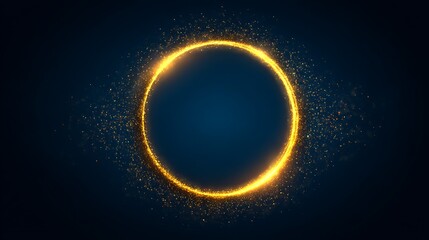 Fototapeta premium Glowing golden ring with sparkling particles floating against a dark blue background