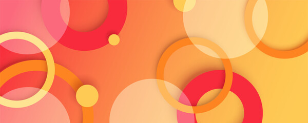 Bright abstract ring background template. Red and yellow 3d geometric vector art with circle shapes.