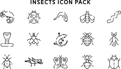 Fototapeta premium Insects Icon Pack: Simple Line Art Icons for UI Design and Education