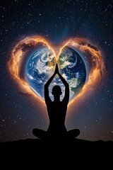 Yoga meditation with cosmic heart earth