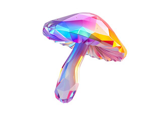 Geometric, iridescent mushroom rendered against a black backdrop