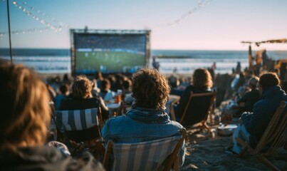 Beachside Viewers Enjoying a Soccer Match on a Bright Sunny Day