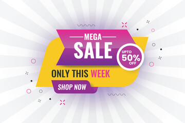 super sale on abstract white background with, get 50 percent of, super sale advertisement. colourful sales web banner