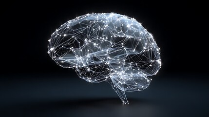 Glowing digital representation of a human brain with connecting neural pathways on black background