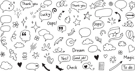 Fototapeta premium Collection of Hand Drawn Doodle Elements and Speech Bubbles 1.