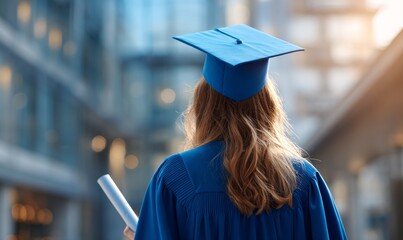 Graduate Walking Toward a Bright Future with Diploma in Hand in Urban Setting