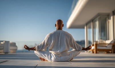 Serene Man Meditating in Tranquil Outdoor Space Embracing Mindfulness and Wellness