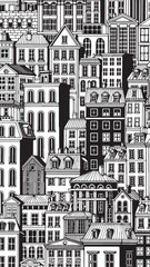 Detailed Architectural Drawing of Parisian Buildings Facades.